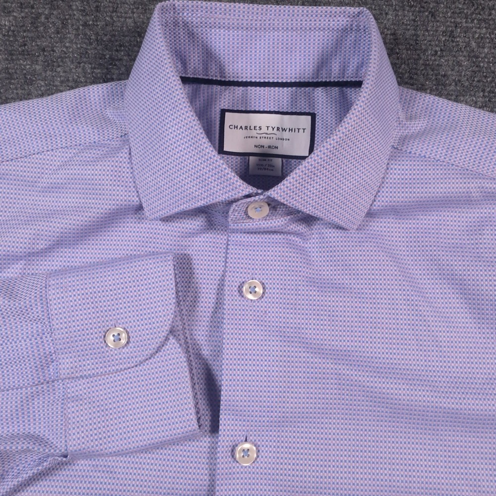 Charles Tyrwhitt Dress Shirt Mens 15.5-33 Check Slim Fit Non-Iron Barrel Cuff